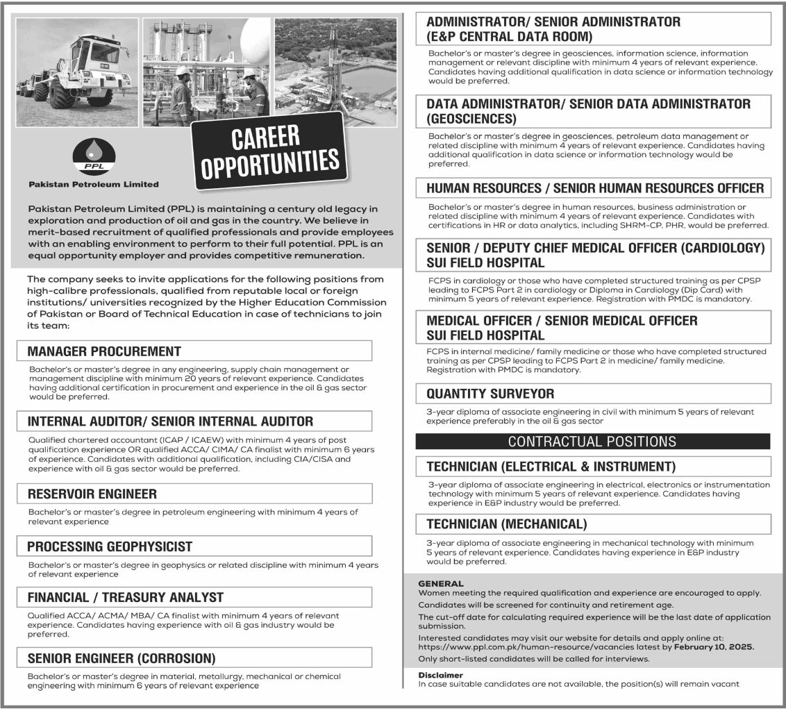 Pakistan Petroleum Limited PPL Jobs 2025 ppl.com.pk 